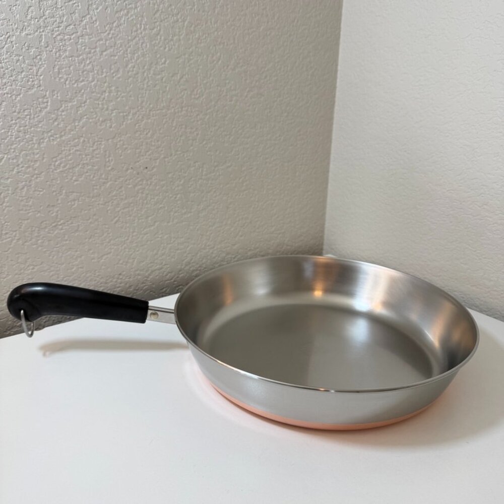 VTG Revere Ware 12in-96e Skillet Fry Saute Pan Copper Clad USA 1801 EUC NO Lid